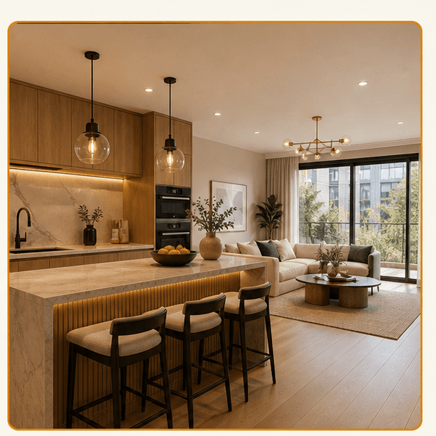 Generated kitchen and living room concept for the property intake step